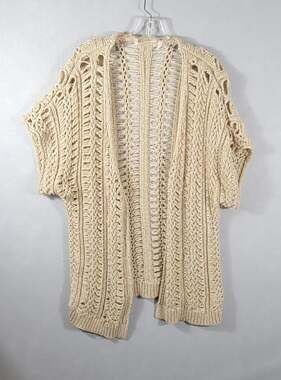 Soft Surroundings Cream Crochet Open Knit Short Sleeve Cardigan